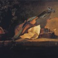 Instruments de musique et corbeille de fruits en 1731