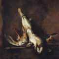 Lapin mort avec perdrix rouge et bigarade en 1729