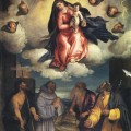 Madone en Gloire avec l'Enfant Jésus bénissant Saints Jean-Baptiste, François, Jérôme et Joseph