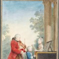 Portrait de Wolfgang Amadeus Mozart jouant à Paris avec son père Jean-Georg-Léopold et sa sœur Maria-Anna